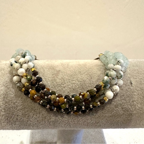 Boho Bracelet multi-stone 5 strand w/ sliding adjustable closure -Genuine stones - Picture 7 of 15